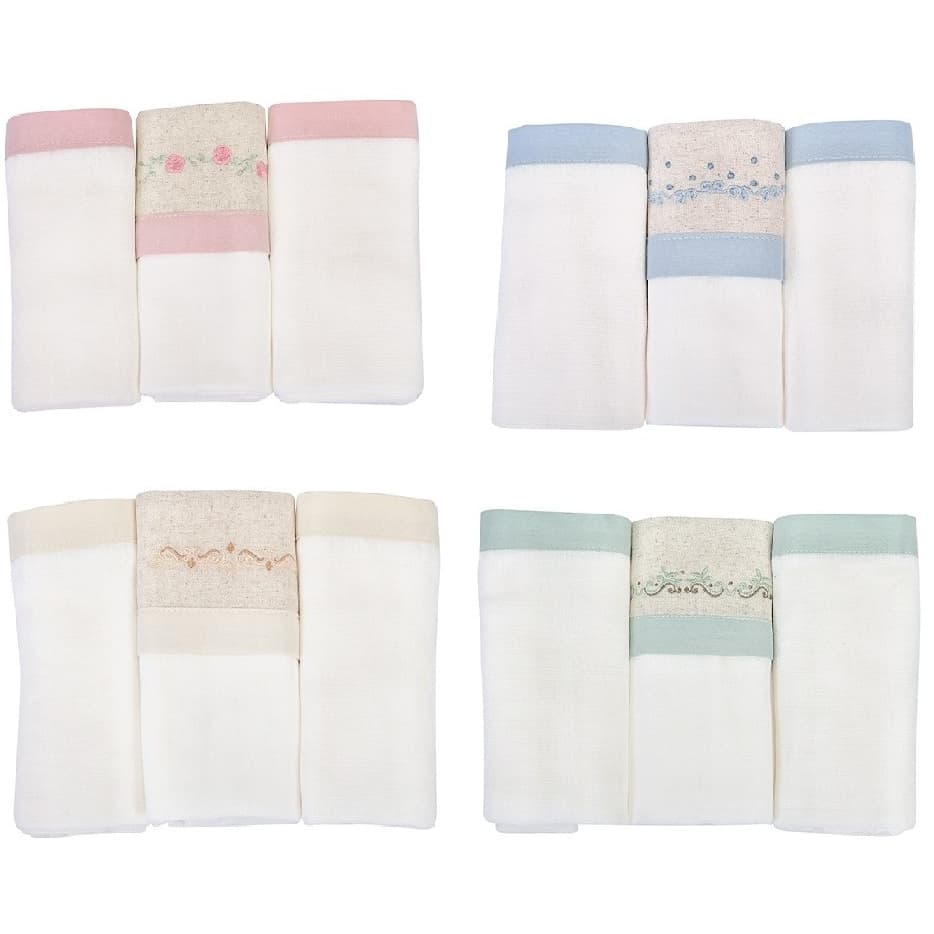 Kit Fralda de Pano para Bebê Bordada com Bainha 3 unidades Premium Loupiot Nature Minasrey