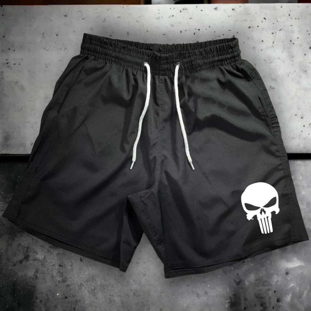 Short Masculino Tactel Bermuda Masculina Caveira Secagem Rápida Fina Leve Praia Academia Corrida