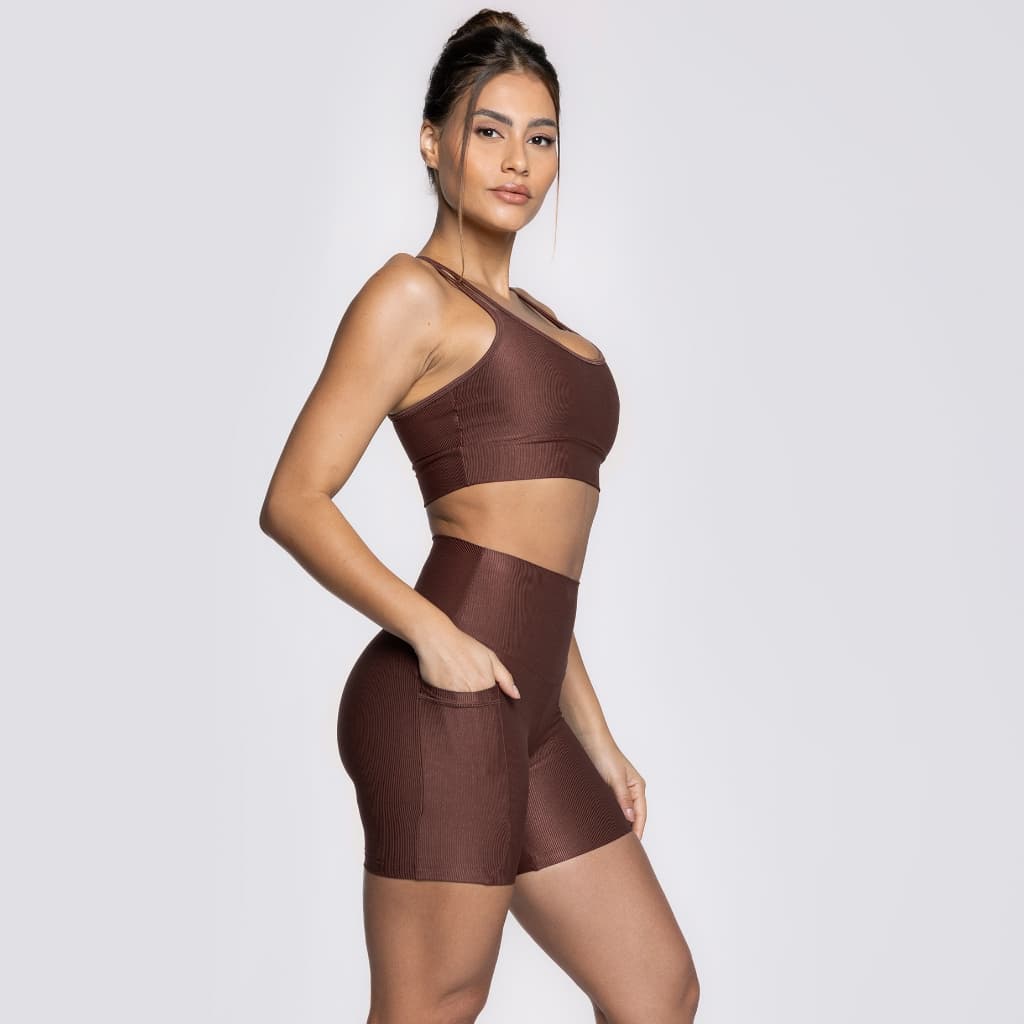 Conjunto Fitness Feminino Top Alça Dupla + Bermuda Academia Treino Corrida