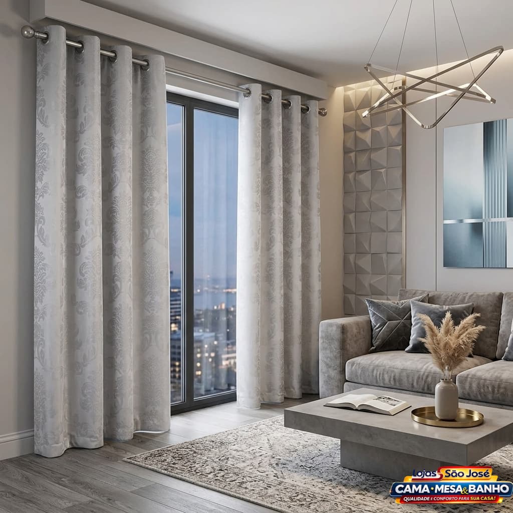 Cortina Cetim Jacquard Sala E Quarto 3 00mts X 2 60mts Linha Nobre