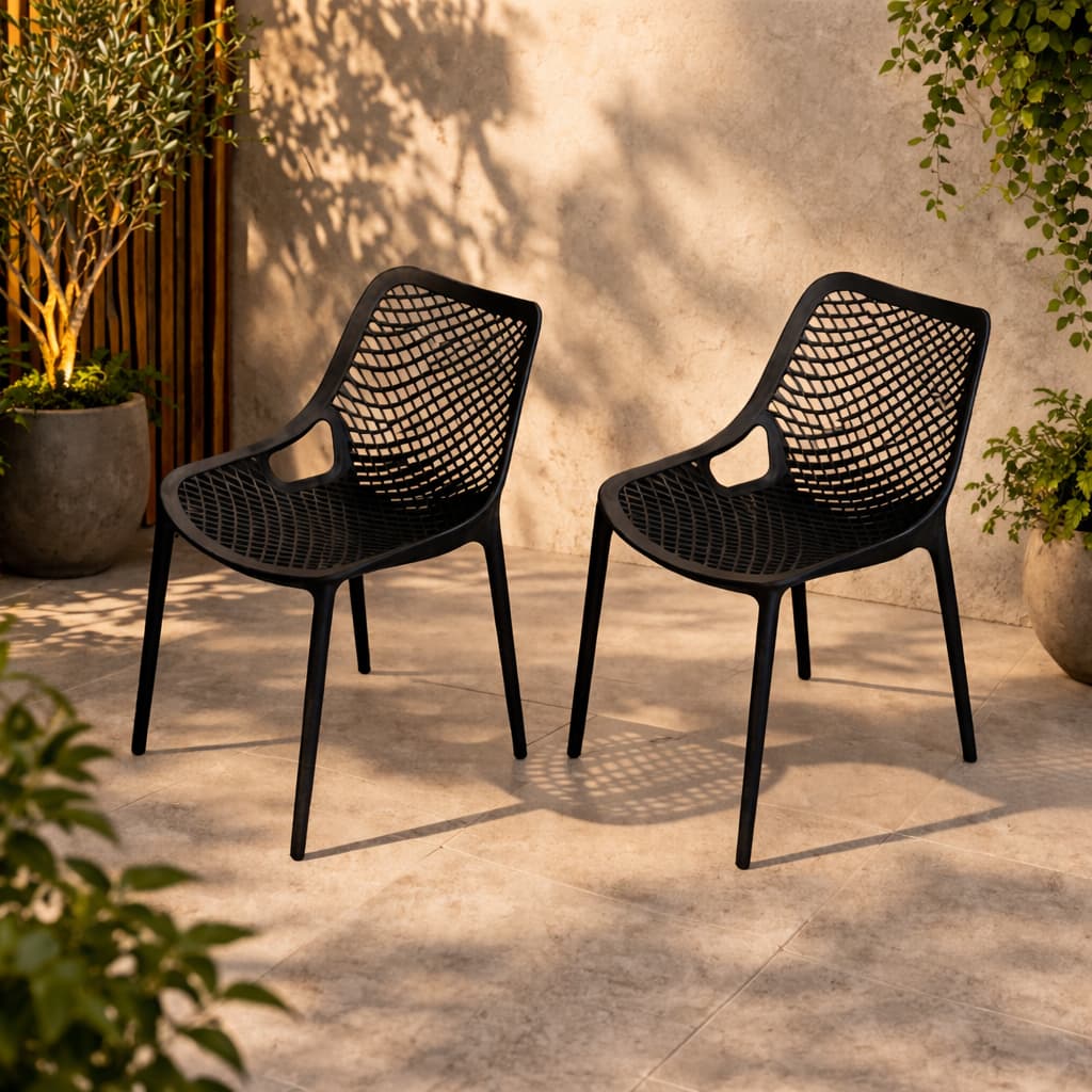 Kit com 2 Cadeiras Estilo Mosaico em Preto Fosco - Plastico Duro Reforçado - Area Externa e Interna - TOY 25985
