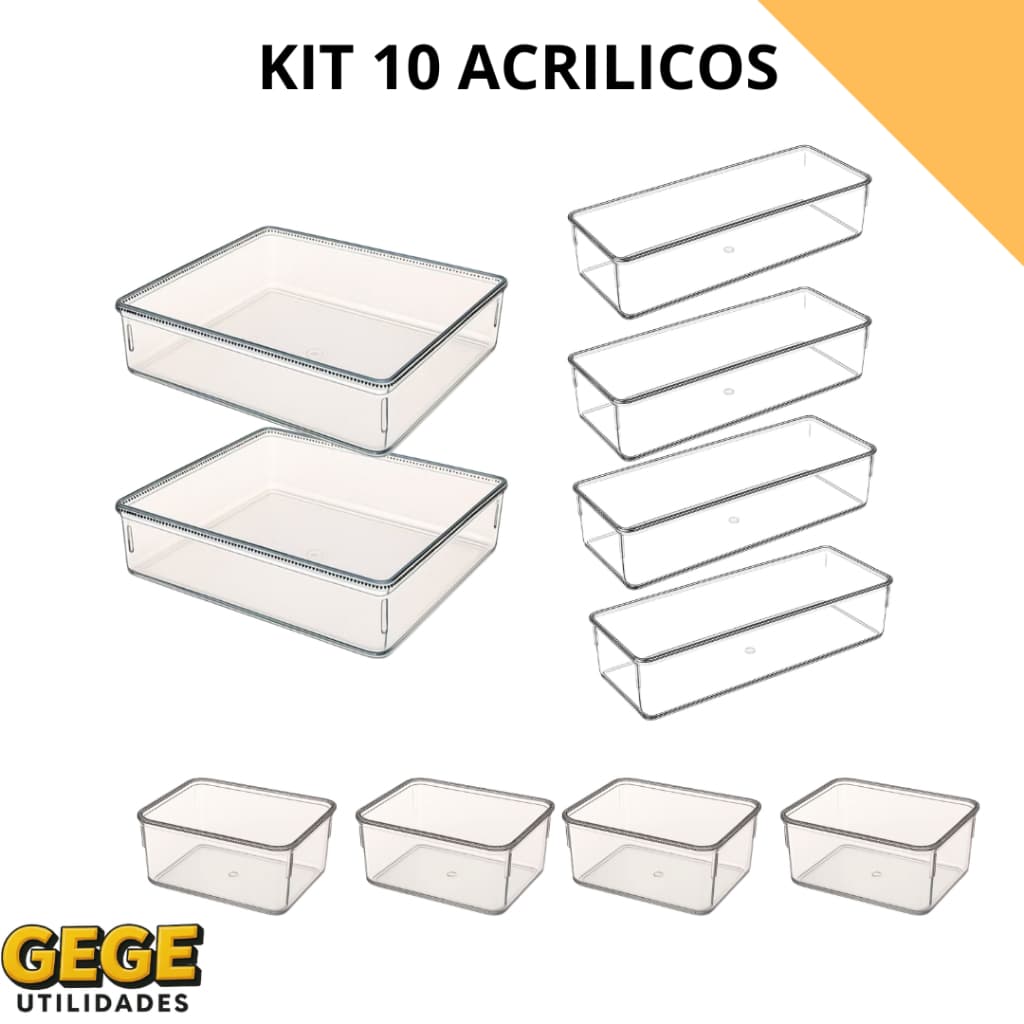 Kit 10 Organizadores de Acrílico para Gavetas Armários e Penteadeira
