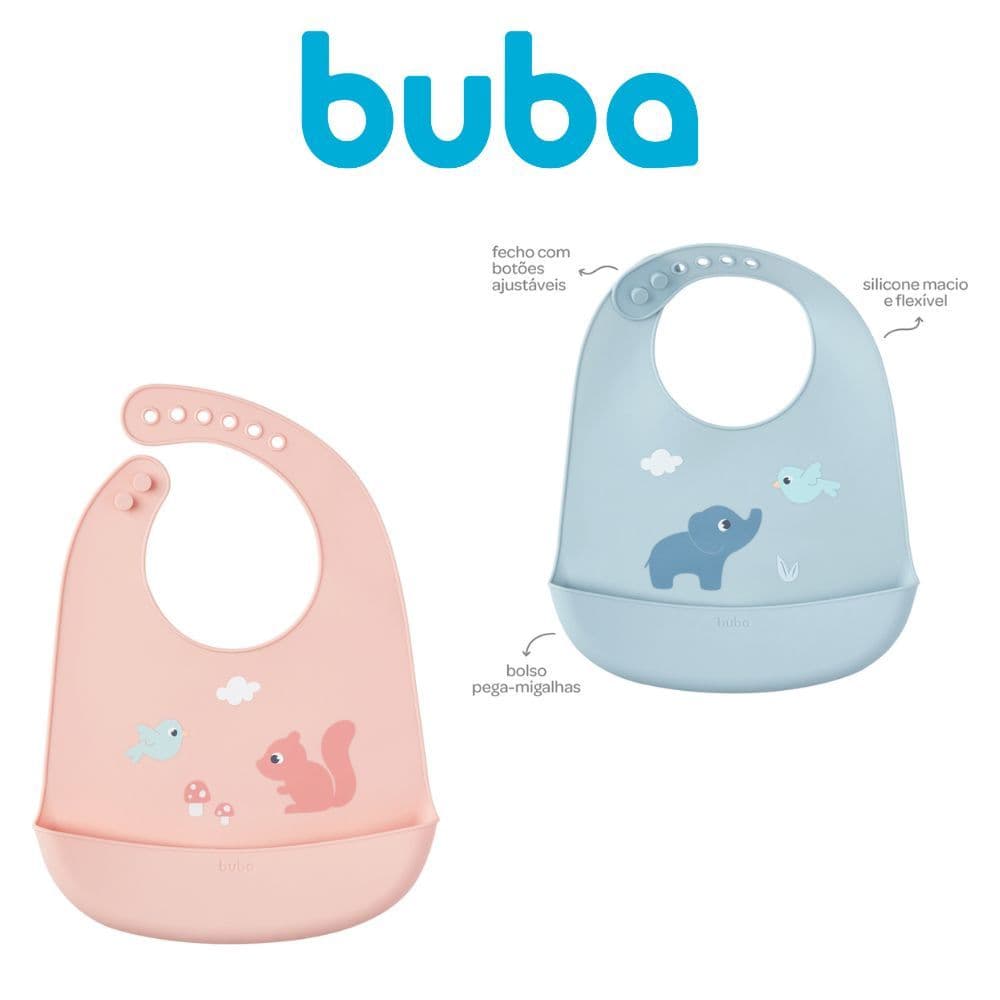 Babador Buba Cloudy Silicone Bebê Com Bolso Pega Migalhas Ajustável Fácil Limpeza