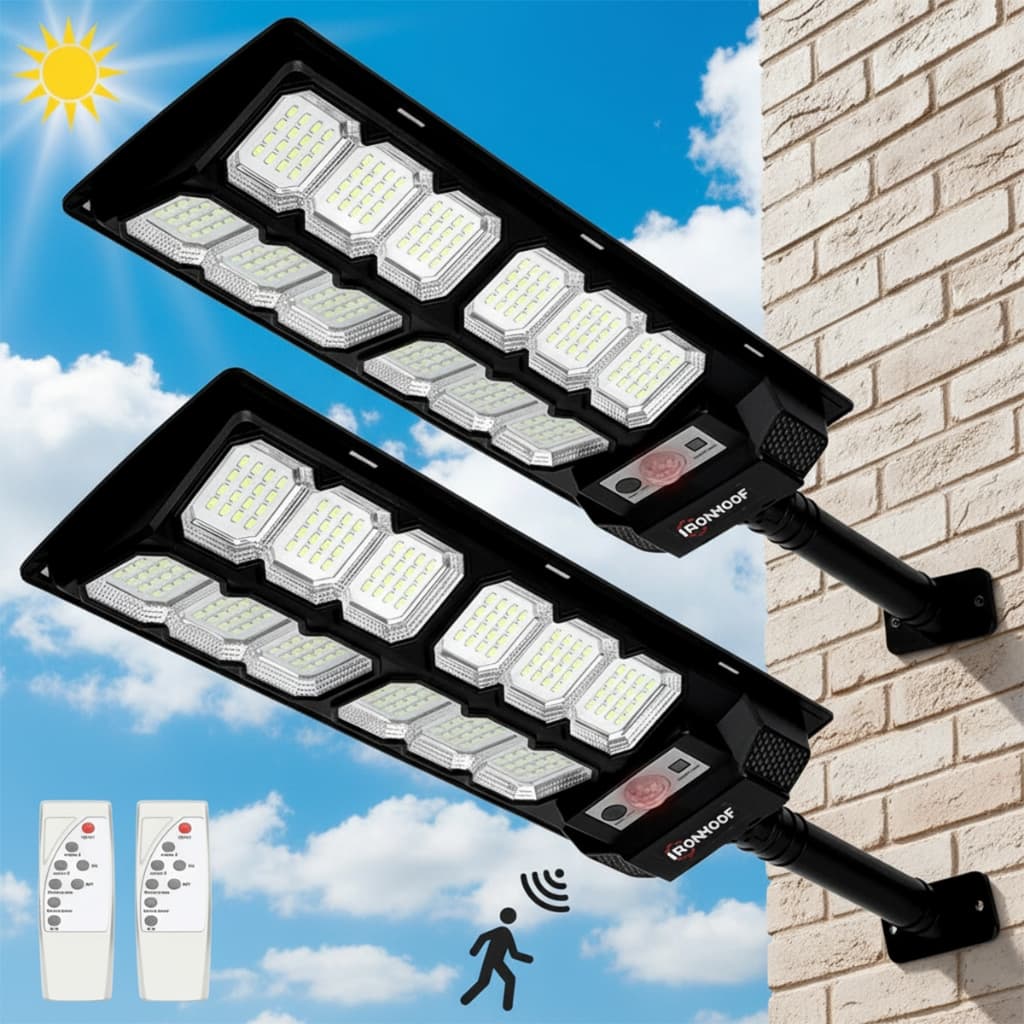 IRONHOOF Kit 2 Luminária Solar Externa 800W/700W/600W com 192 LEDs 5730, Bateria 6000mAh