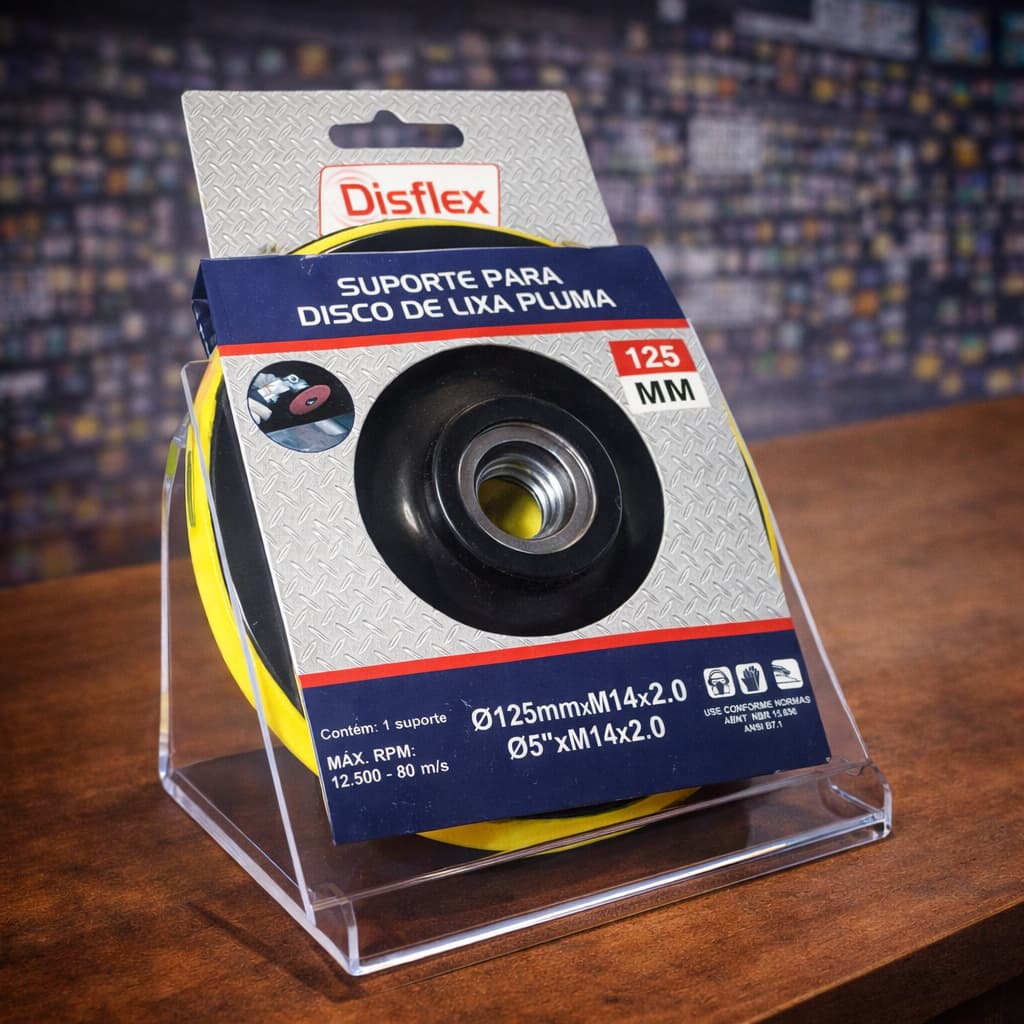 Suporte Base para Disco Lixa Velcro Pluma 125mm x M14 - DISFLEX