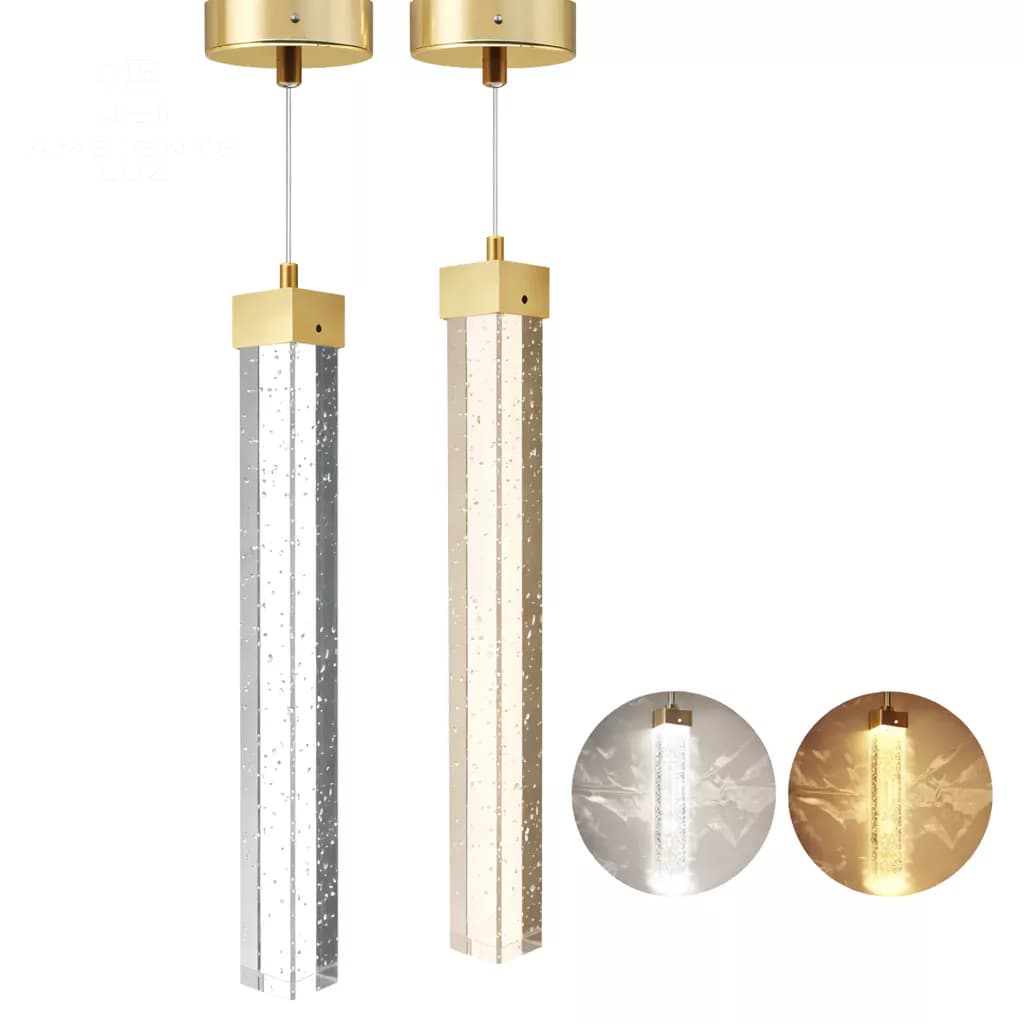 Pendente Empire 30CM 3 Cor Em1 Luz Branca Luz Quente Luz Neutra Pendente Tubo Cristal Bolha
