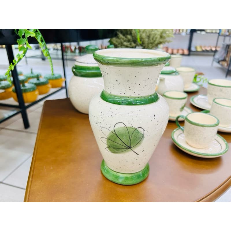 Vaso Decorativo em Cerâmica Verde Linha Ruta Pintado A Mão