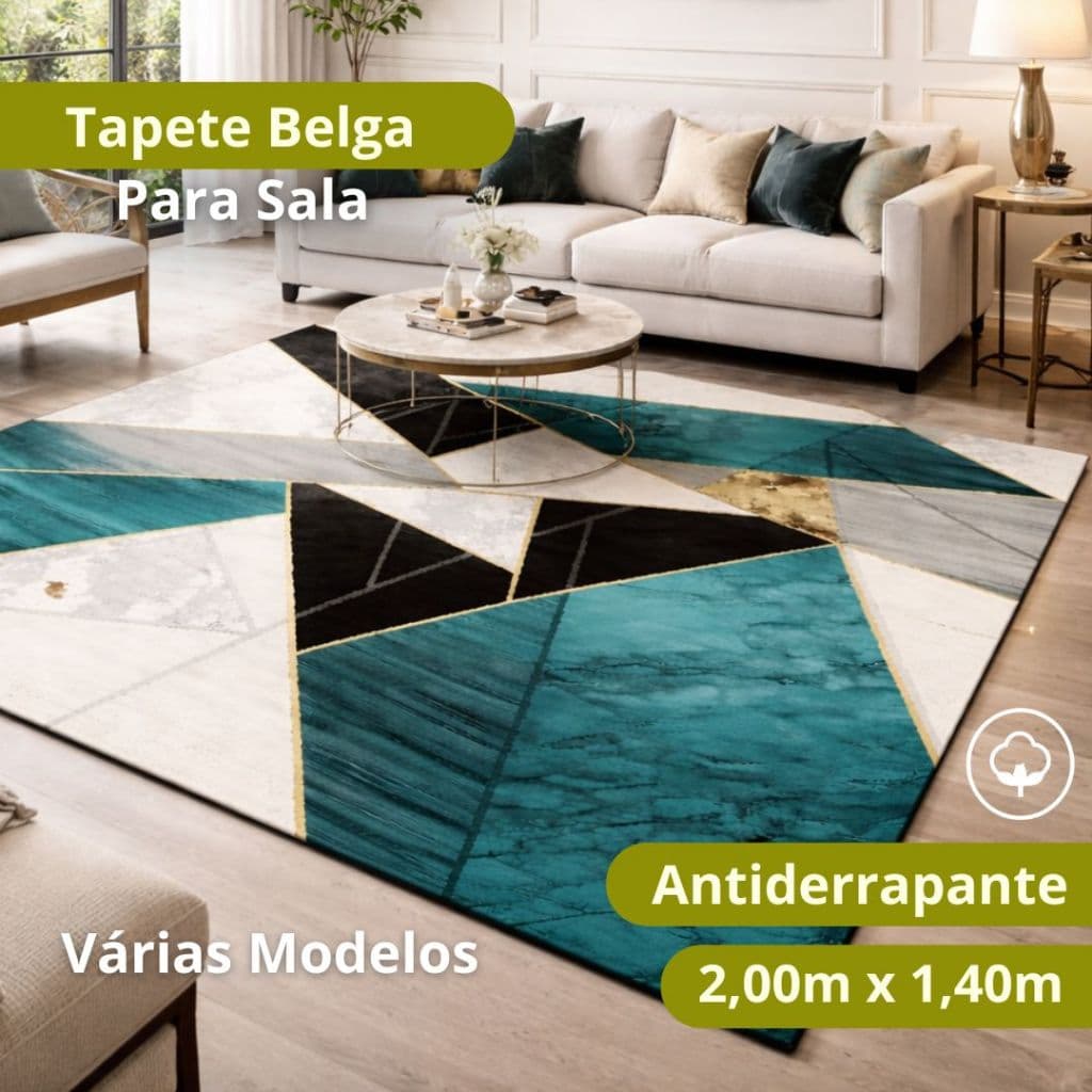 Tapete Decorativo para Sala Belga Antiderrapante 2x1,40m Estampa Geométrica