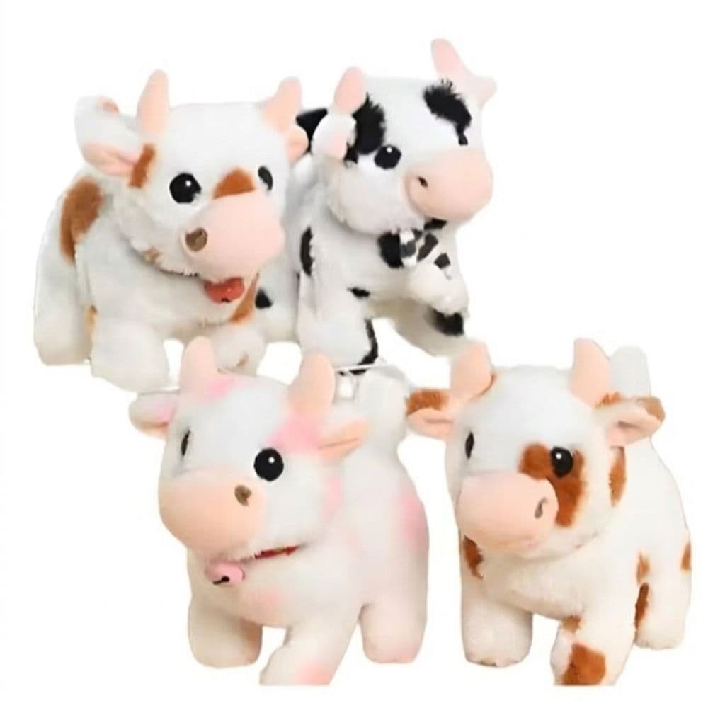 Vaquinha Que Anda e Emite Som de Pelúcia Brinquedo Infantil Interativo Pelúcia Premium Super Fofinho Excelente Acabament