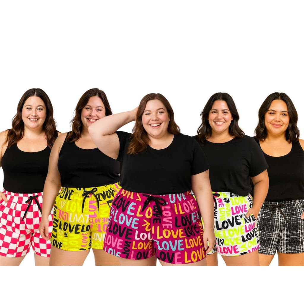 Kit 5 Shorts crepe confortavel sortidos Plus