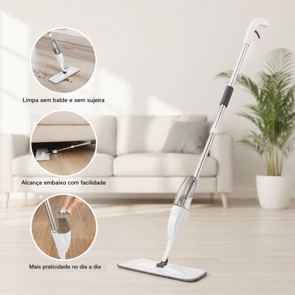 Mop Spray Com Reservatório Para Limpeza De Piso Cerâmica Vidro Casa Prático Achadinhos