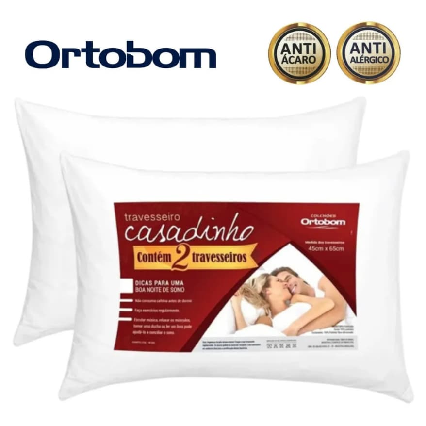 Travesseiro Casadinho Ortobom 50x70cm Dupla Altura Fibra Siliconada Conforto Macio Kit 2 Unidades