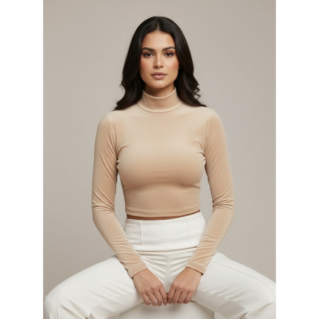 Cropped Feminino Gola Alta Manga Longa Inverno Suplex Premium Moda Blogueira.