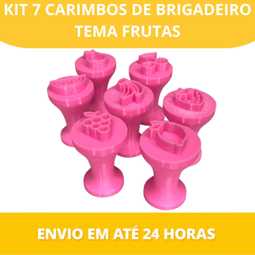 Kit 7 Carimbos Culinário em PLA Premium Ecológico para Personalização de Brigadeiros em forma Divertida de Frutas