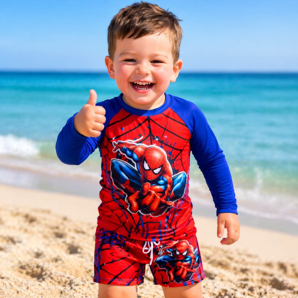 Roupa De Banho Infantil Com Proteção Uv 50+ Menino Kit Praia Camisa e Sunga Boxer Criança