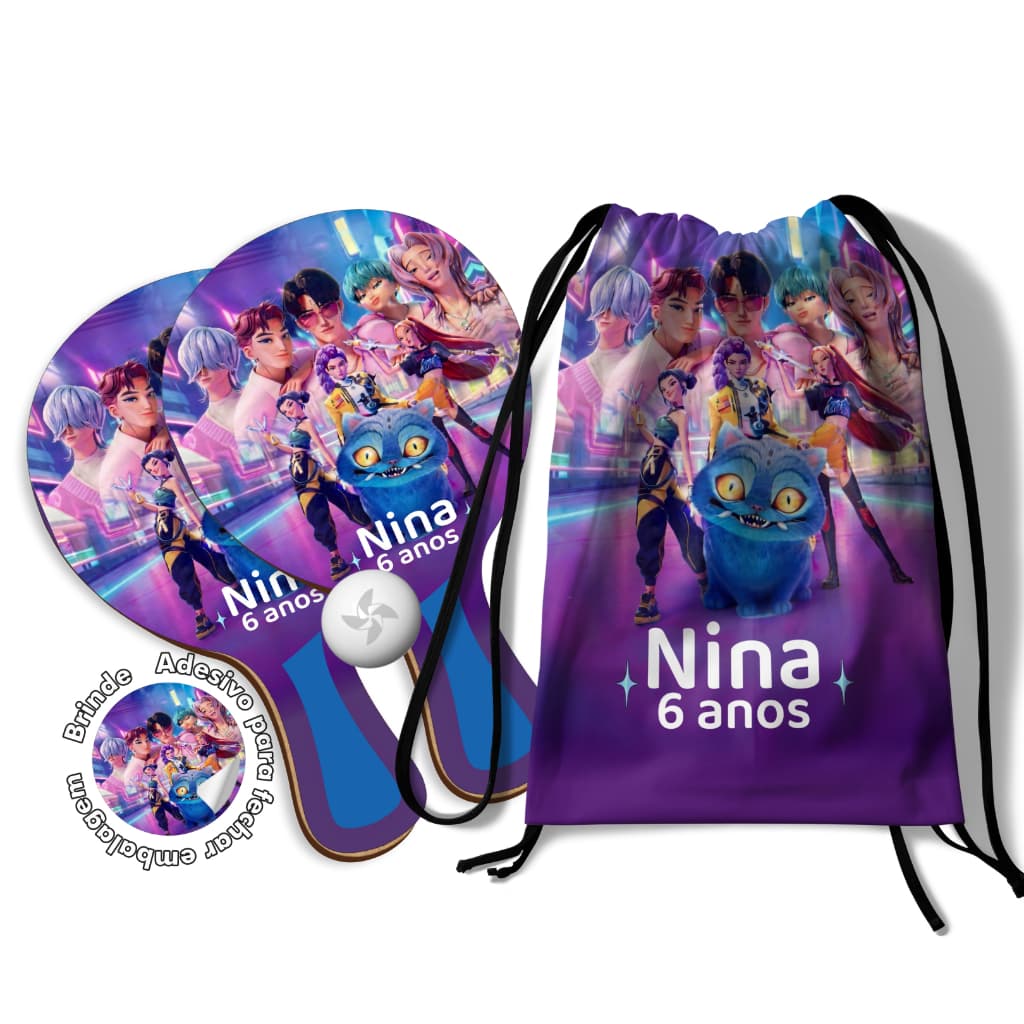 7/10/15/20/25 Kit Mochilinha e Raquetes Ping Pong - Guerreiras do Kpop