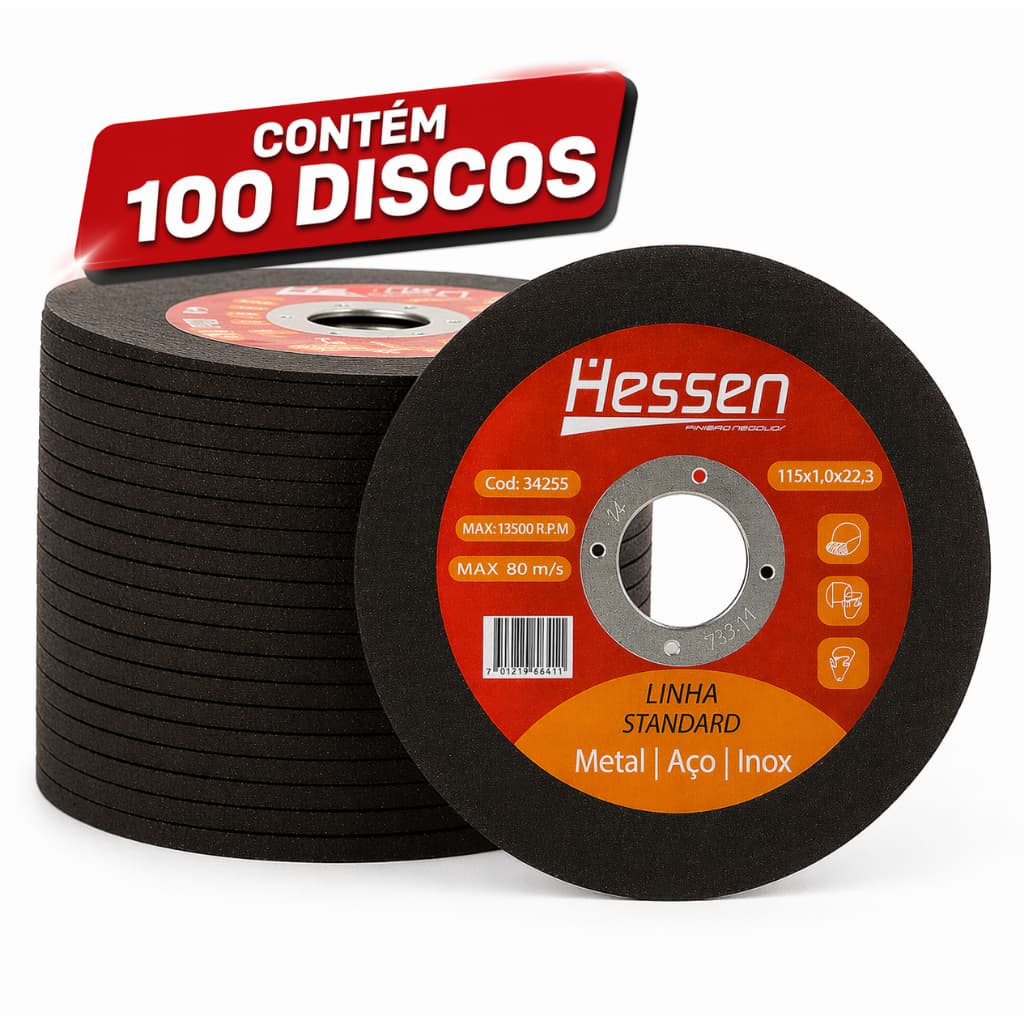 Disco de Corte Inox 4.1/2 115mm Fino p/ Metal Kit 100