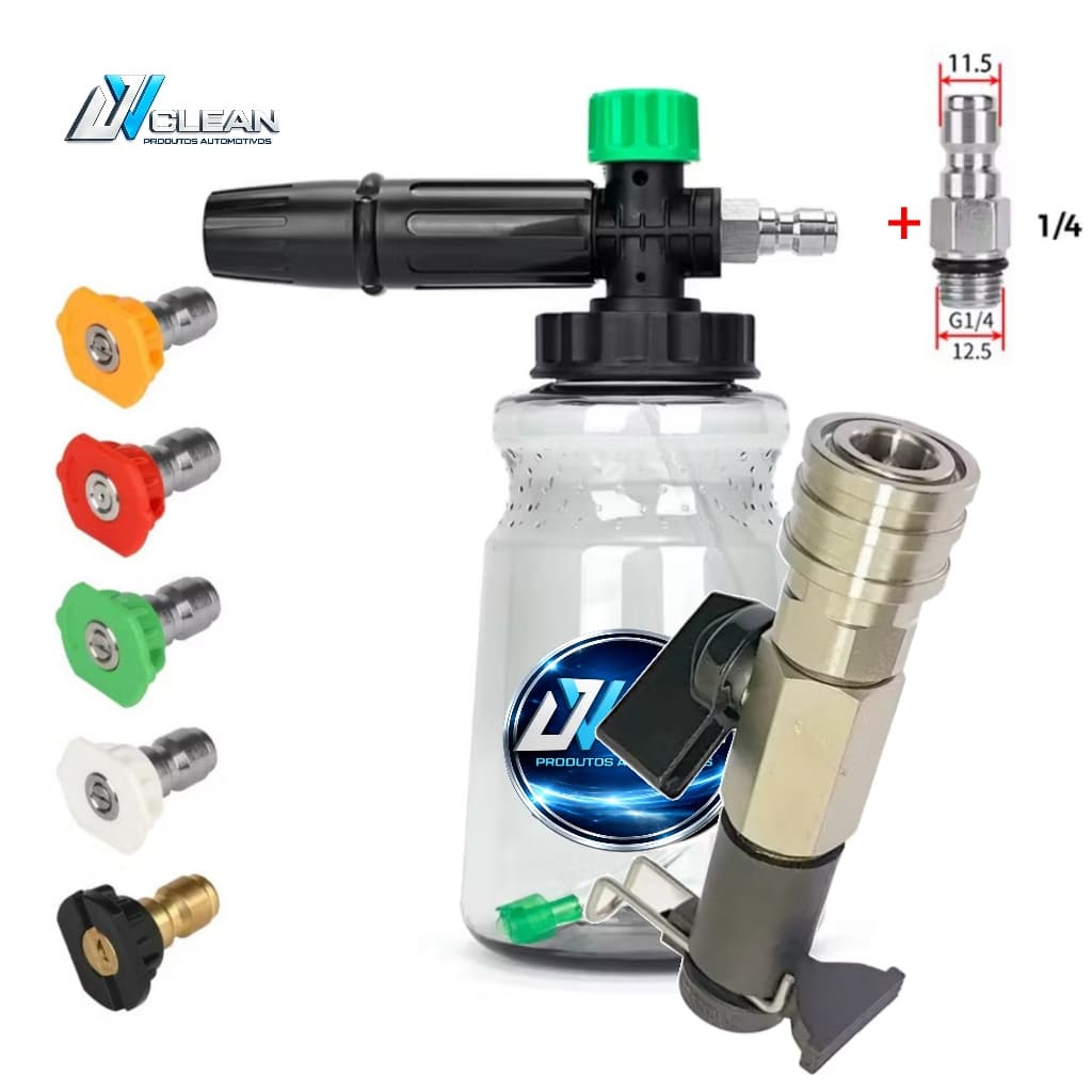 Kit De Canhão De Espuma para Lavadora De Pressão Com valvular de pressão e engate rápido 1/4