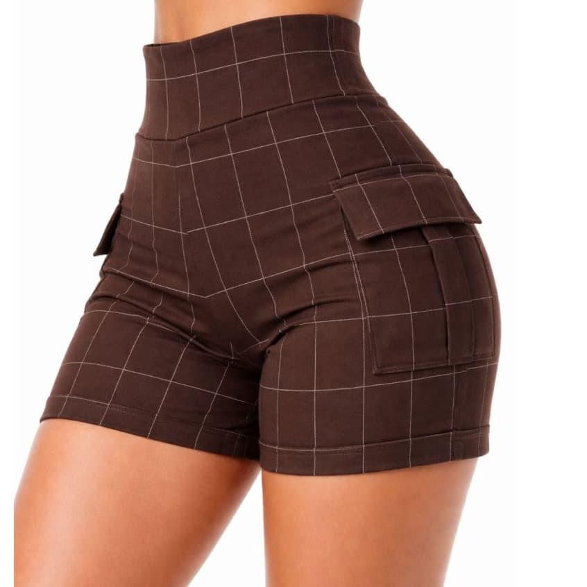 Bermuda Short Cargo Bengaline Alfaiataria Cintura Alta Levanta Bumbum Com Lycra