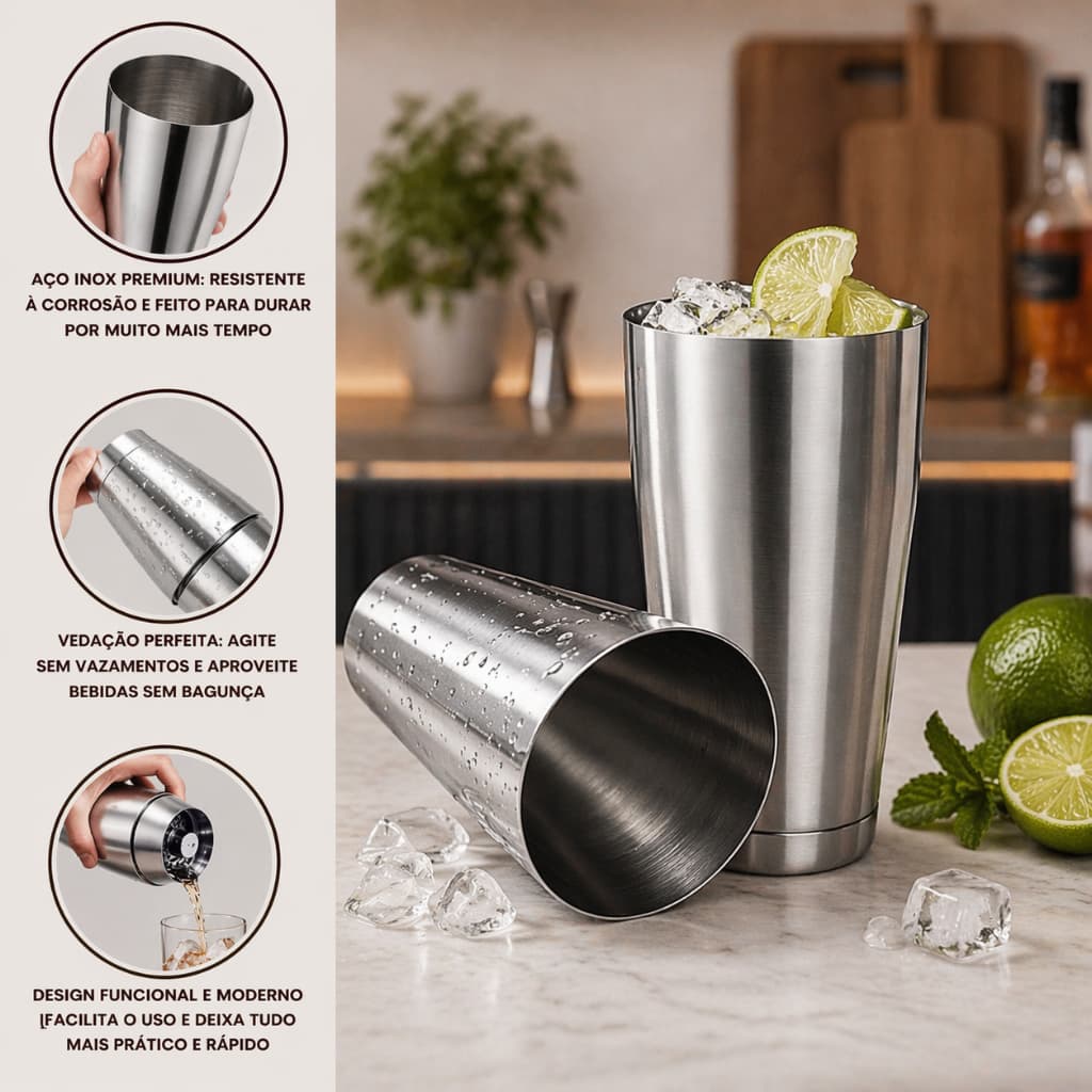 Coqueteleira Inox 820ml Profissional Para Drinks Bartender Bar Misturador Bebidas Achadinhos