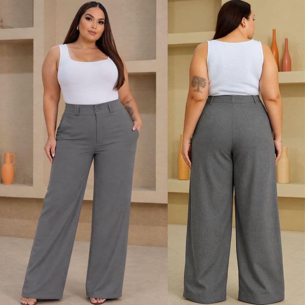 Calça Pantalona Casual Wide Leg Plus Size Conforto e Elegância  Bolsos Laterais Funcionales