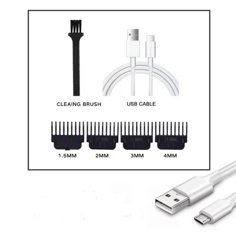 Kit Acessórios Barbeador Universal + USB 4 Pentes Corte Profissional Máquina Cabelo Barba