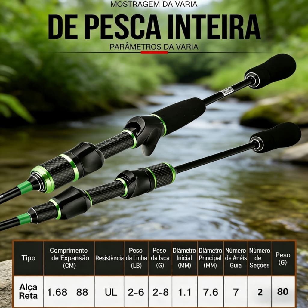Vara de Pesca Spinning UL 1.68m + Molinete +600 Anzol +5 Iscas Artificiais - Kit Completo ou Vara Unitária