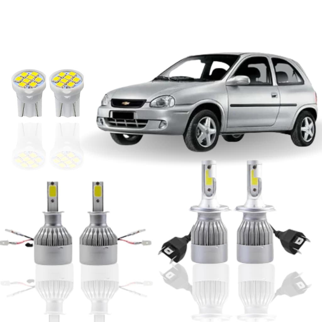 Kit Lâmpada Led Chevrolet Corsa Wind Sedan Classic 1994 a 2002 (Farol Alto baixo milha Farolete) Ultra Led Super Led