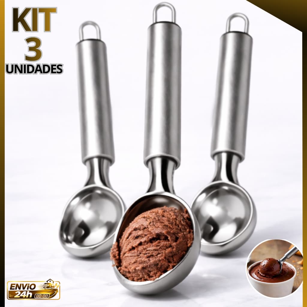 3 Colher de Sorvete em Aço Inox – Praticidade e Durabilidade na Sua Cozinha!
