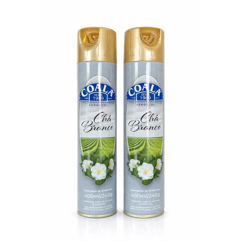 Kit 2 Odorizador Coala Chá Branco 400ml Aerosol | Cheiro Sofisticado, Duradouro e Refrescante