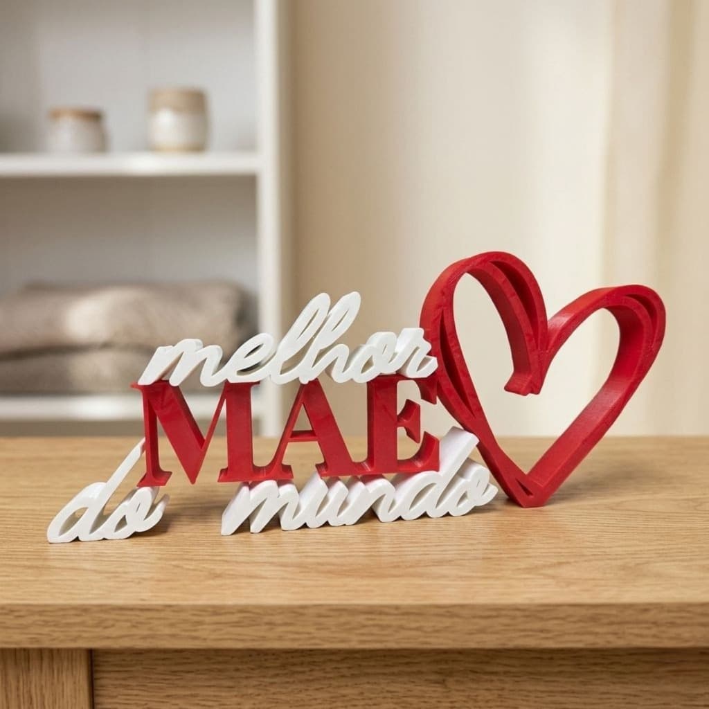 Escultura Decorativa "Melhor Mãe do Mundo" com Coração Estilizado