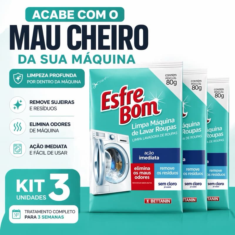 Kit 3 Limpa Máquina Esfrebom Bettanin Tratamento Inicial Semanal Limpeza Profunda