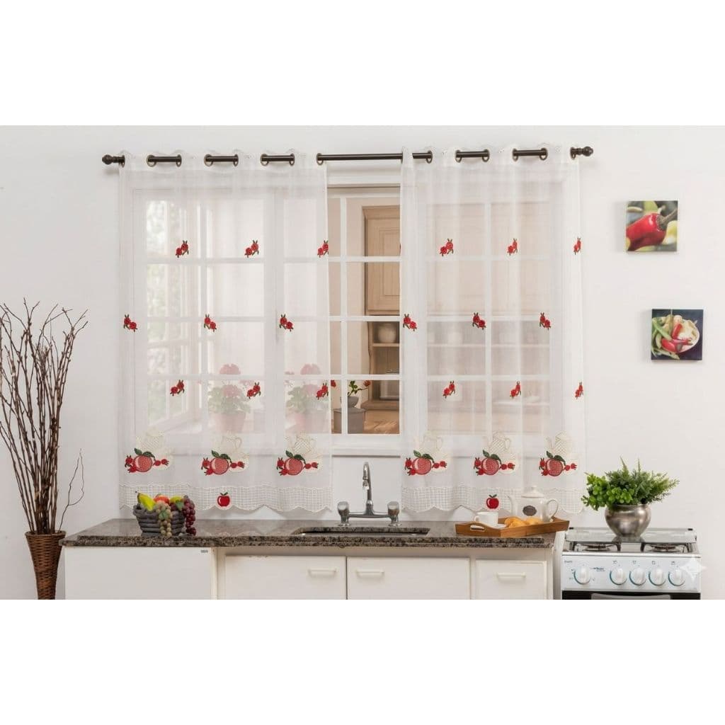 🌸🌹Cortina de Cozinha Bordada em Linho 2,50 x 1,25 🌹🌸