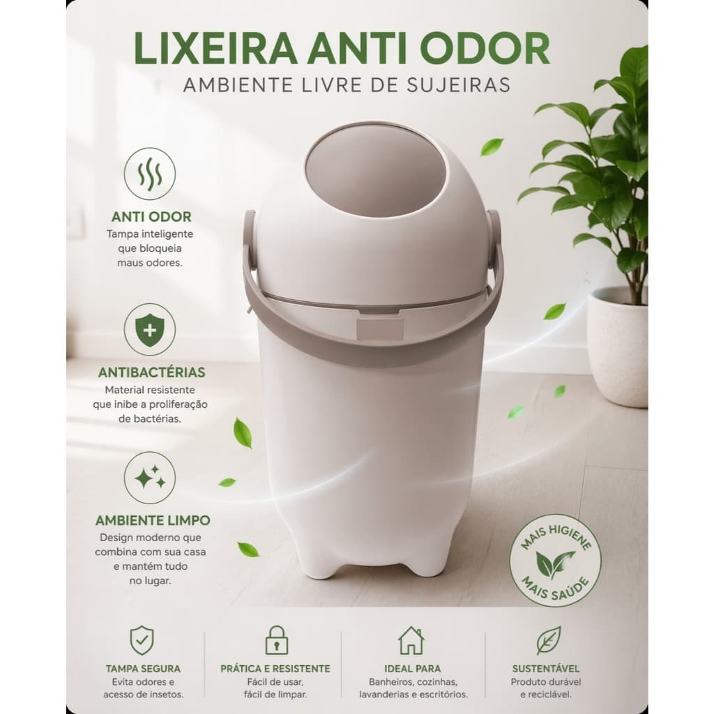 Lixeira Mágica Anti Odor e Bactérias 3 em 1 para Fraldas