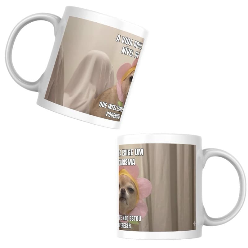 Caneca Meme Engraçada Vida Adulta – Caneca Cachorro Frase Divertida Presente Criativo