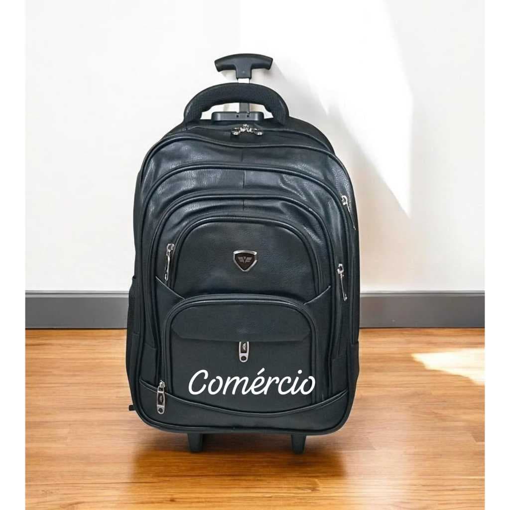 Mochila Rodinha Couro Executiva Notebook Reforçada Trabalho viagem unissex