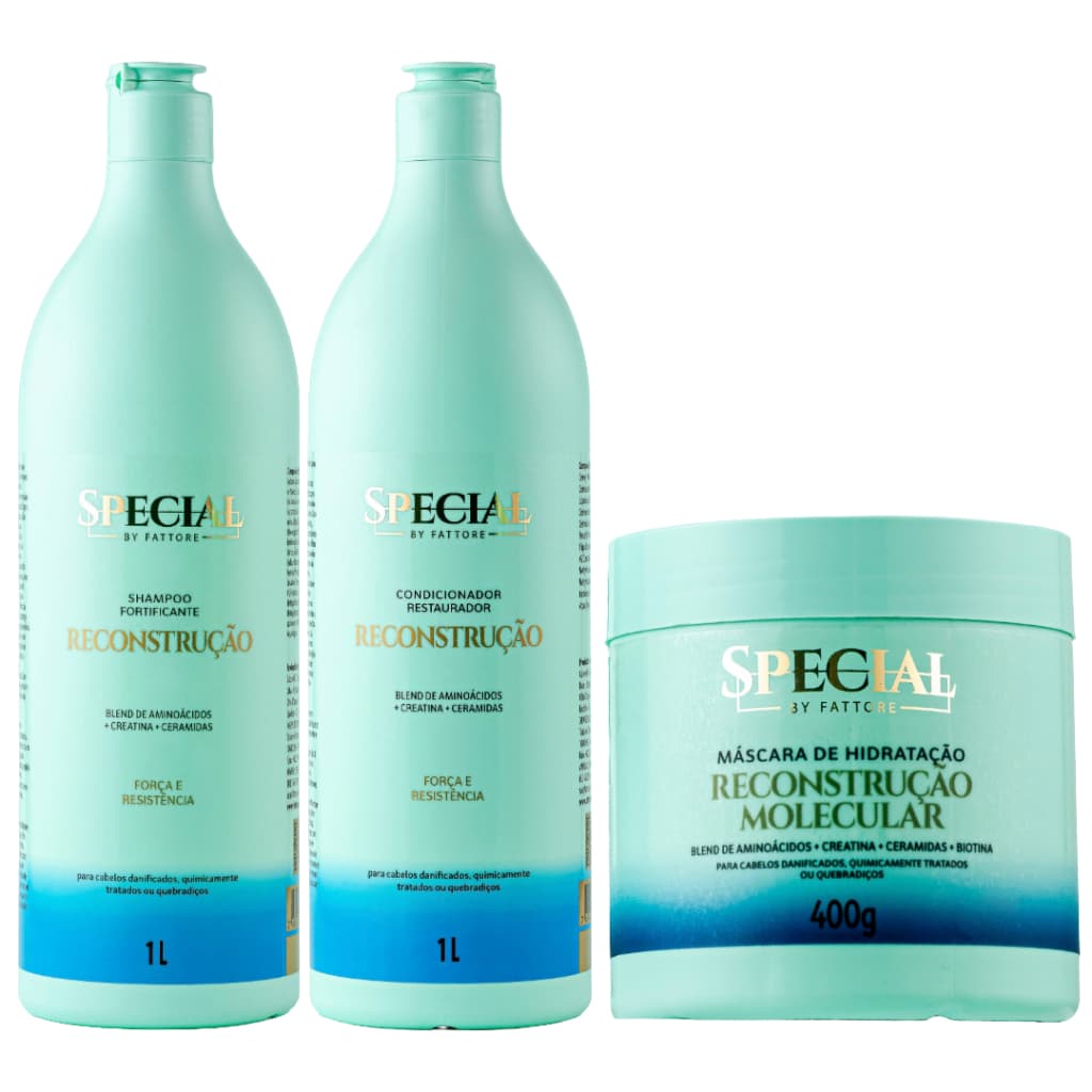 Kit Shampoo e Condicionador 1L + Máscara 400g Reconstrução Profunda com Creatina Fattore Special