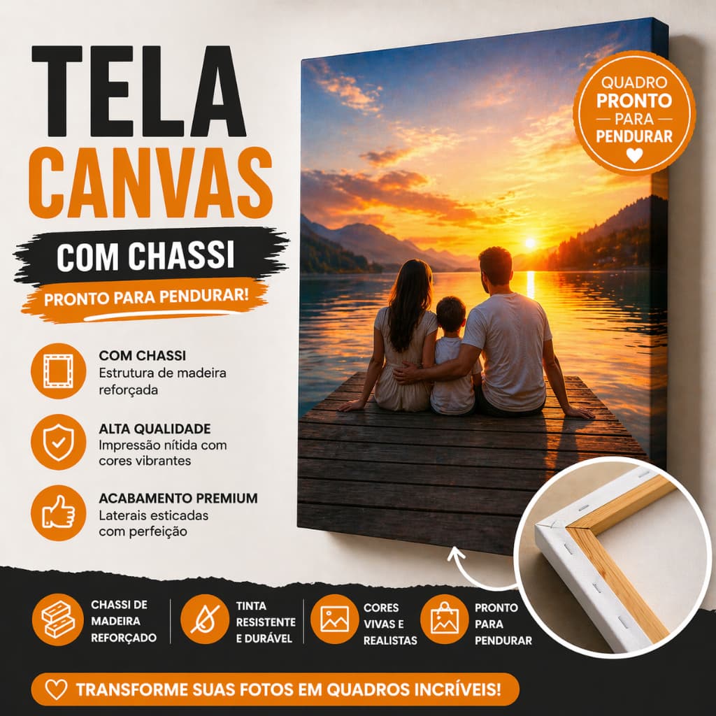 Quadro Tela Canvas Personalizado com Chassi | Alta Qualidade | Envie Sua Foto | Para Sala / Quarto