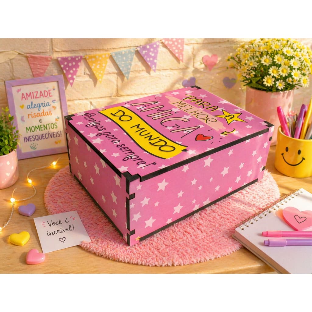 Caixa Organizadora Presente Decoração Melhor Amiga 23x17x9 Cm
