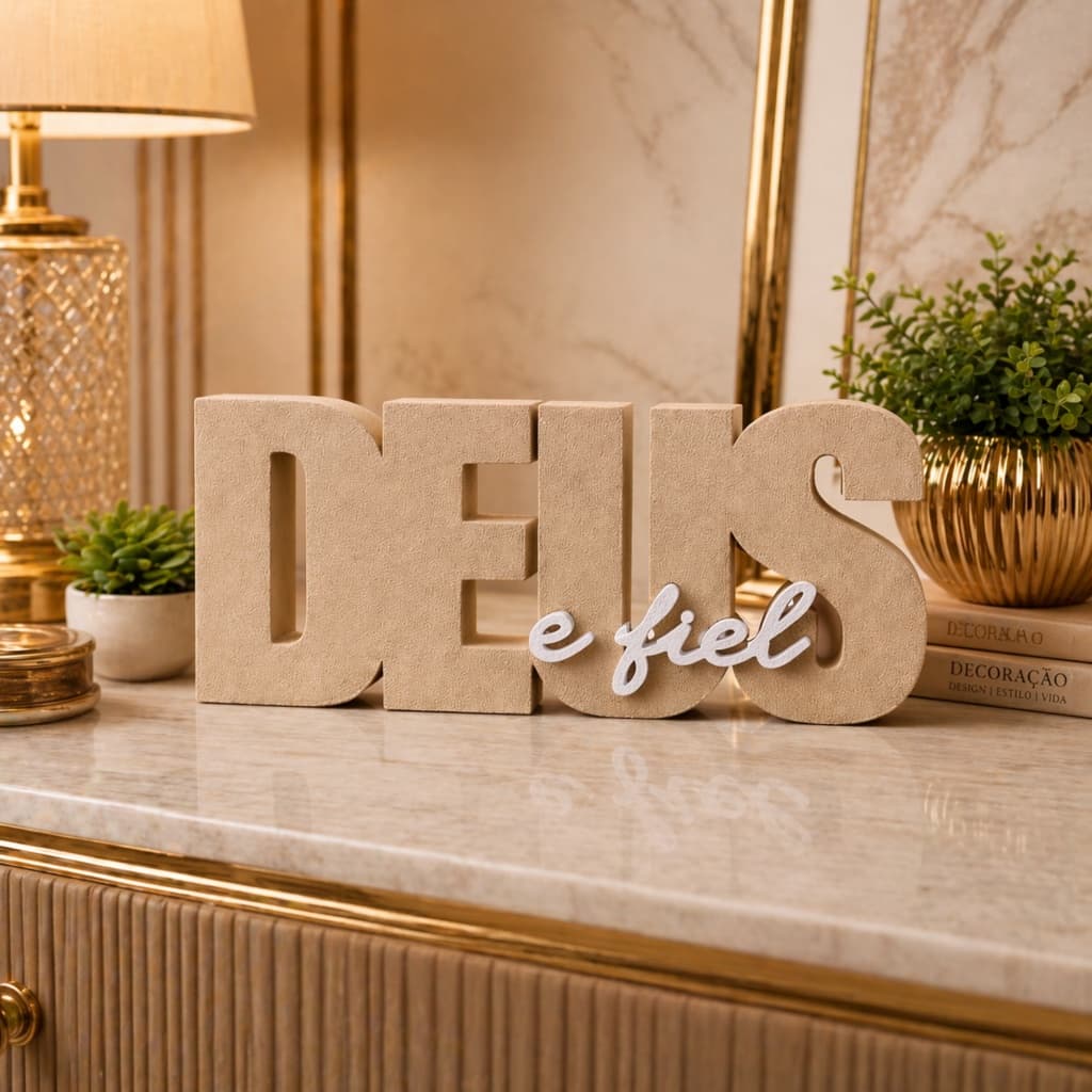 Placa Decorativa Deus é Fiel Enfeite Mesa Sala Quarto Cristão