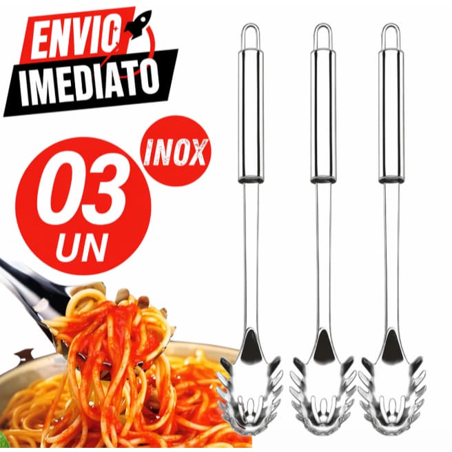 Kit 3 Pegador de Massa Grande Aço inoxidável Macarronada Espaguete, Carne, Salgados ,100% Inox
