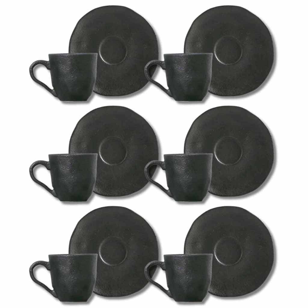 JOGO 6 XÍCARAS DE CAFÉ COM PIRES ORGÂNICO CARBON CERÂMICA 120ML PORTO BRASIL
