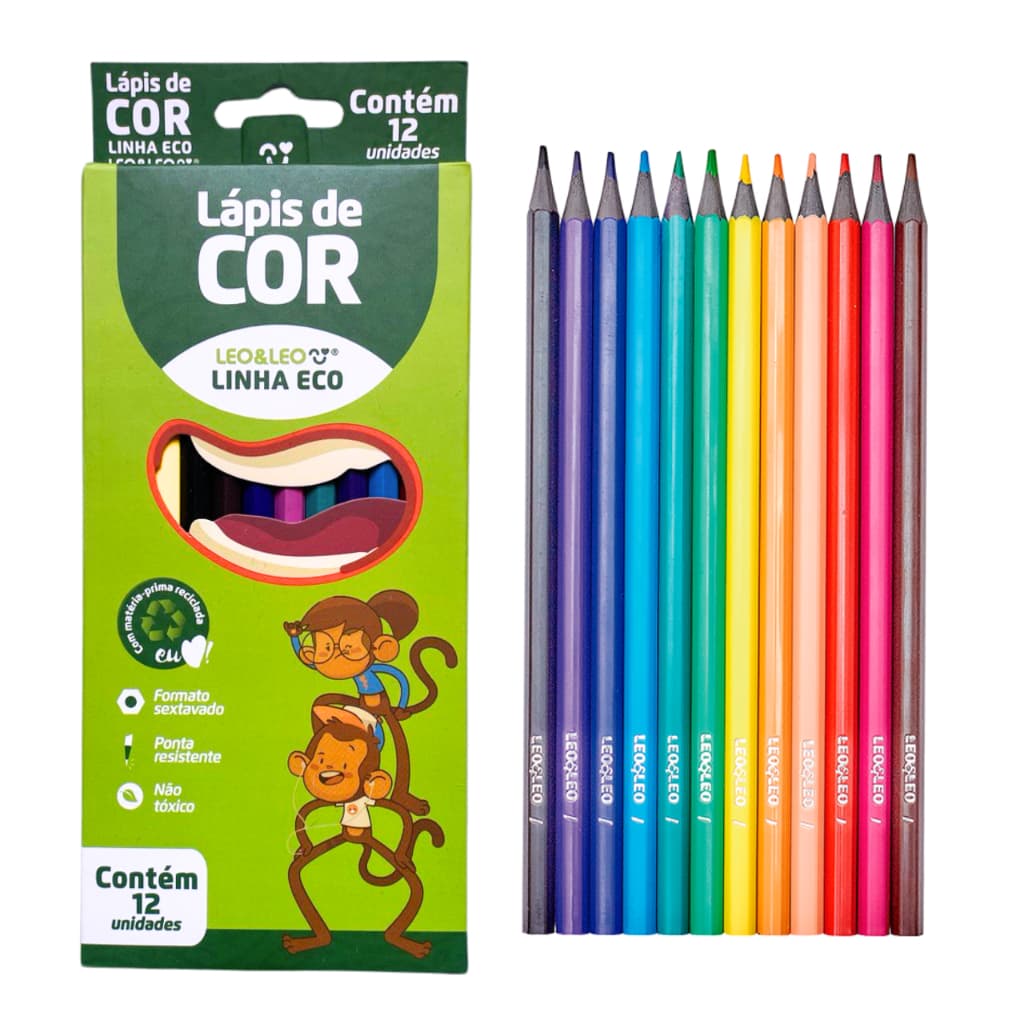 Lapis De Cor Linha Eco - 12 Cores Formato Sextavado - Leo e Leo