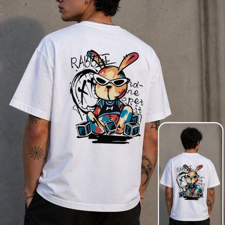 Camiseta Estampada Masculina Rabbit Graffiti Camisa 100% Algodão Dia A Dia Academia Lazer