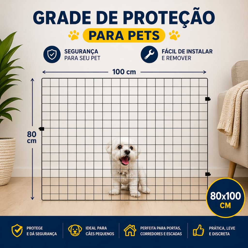 Grade Portão Proteção Pet Cachorro De 80x100cm Cães Pequenos