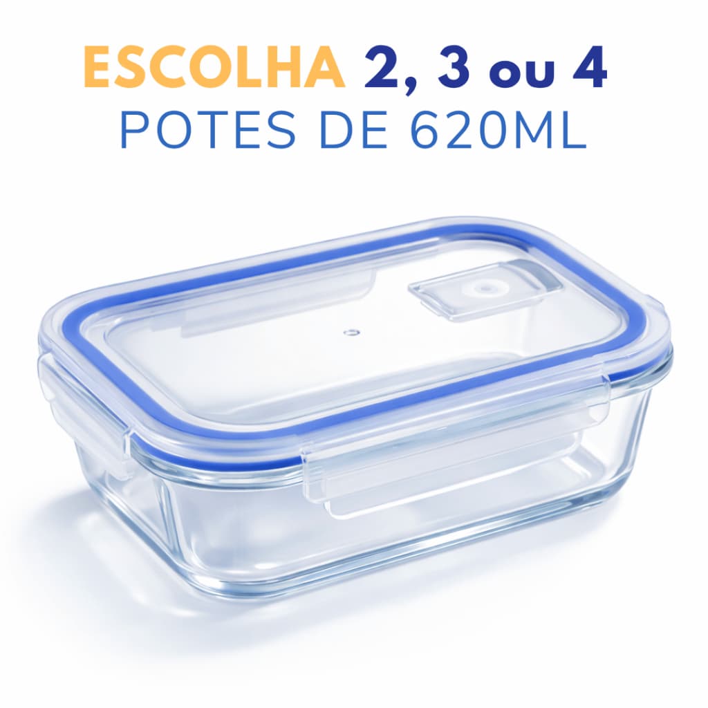 Kit Potes Herméticos de Vidro 620ml com Tampa e Travas | 2, 3, ou 4 Unidades