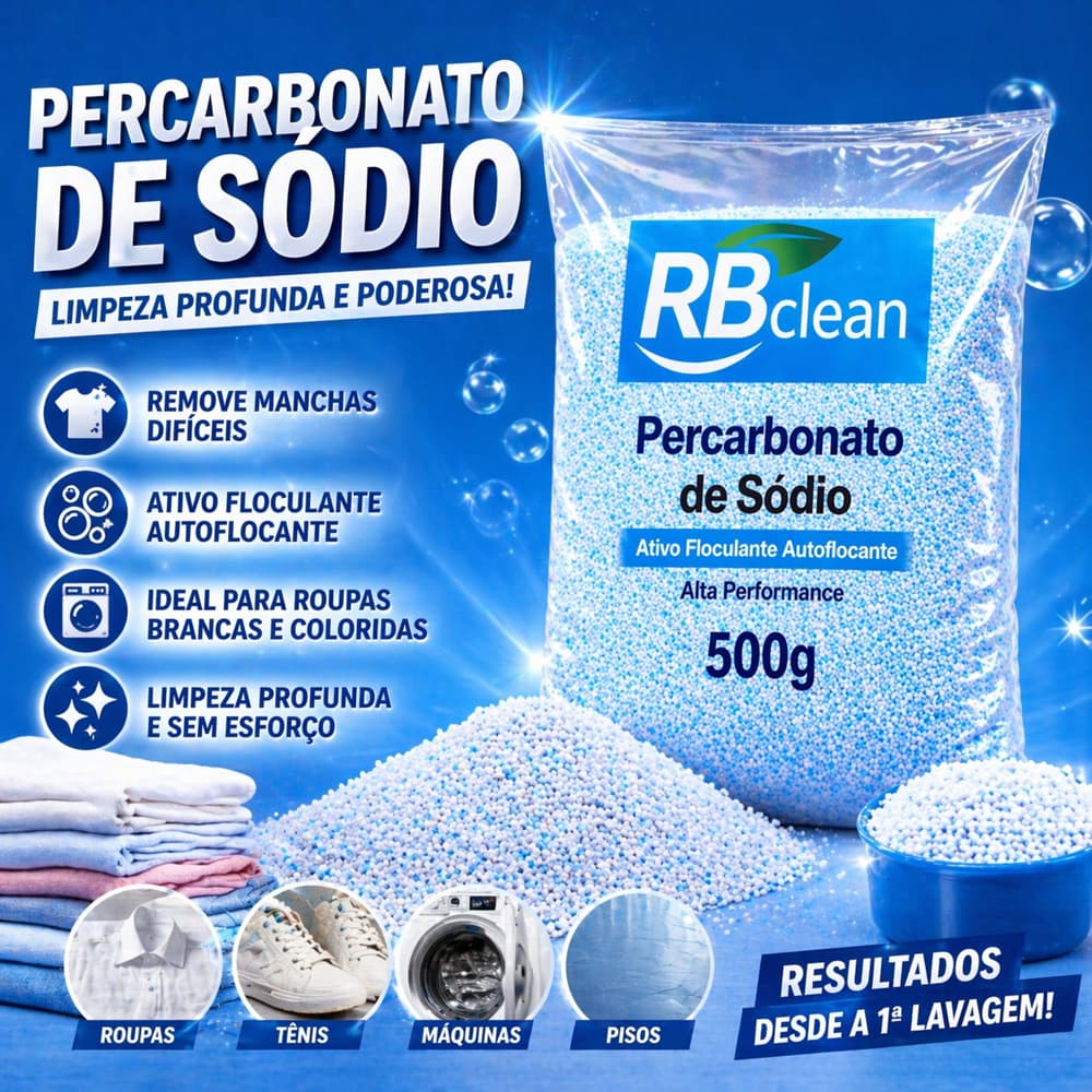 Percarbonato De Sódio 100% Puro Com Ativo Auto Flocante Tira Manchas Clareador Para Roupas 500g 1kg 2kg