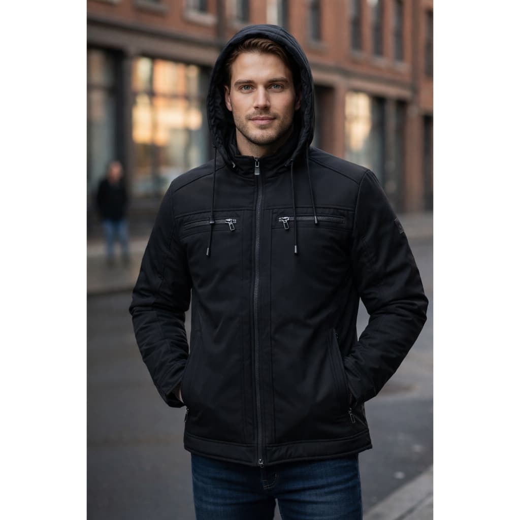 Jaqueta Masculina Forrada Com Capuz Removível