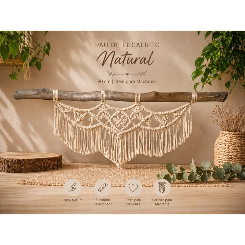 Suporte para macramê decoração boho decoração rústica galho decorativo