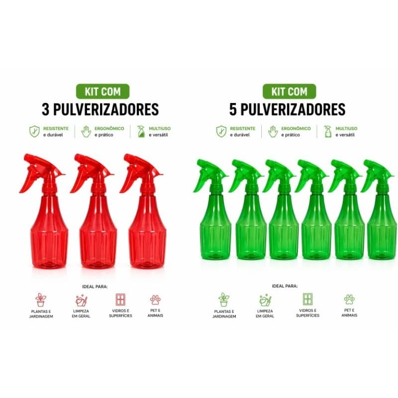 Kit 3 ou 5 Pulverizadores Top Garden Spray Multiuso Jardim Limpeza Verde Vermelho Azul Amarelo Promoção